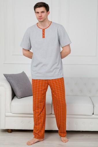 Пижама мужская из футболки с коротким рукавом и брюк из кулирки Француа клетка на кирпичном (Фото 2)