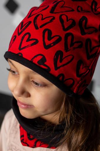 Комплект Сердца-красный (шапка_снуд) детский (Красный) - Ивтекс-Плюс
