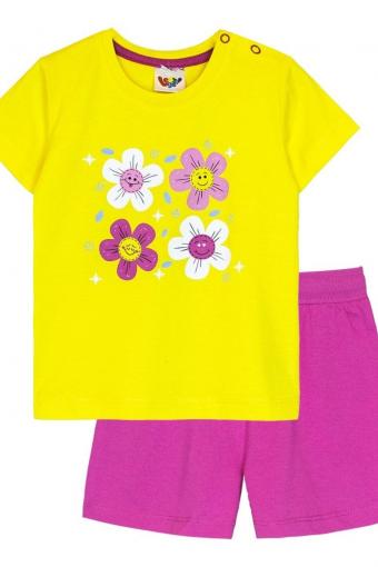 Комплект для девочки (футболка_шорты) 41131 (Желтый/фуксия) - Ивтекс-Плюс