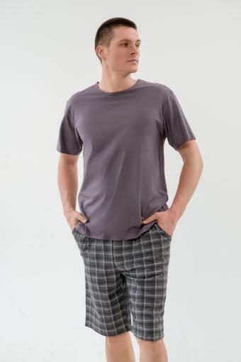 Пижама мужская из футболки с коротким рукавом и бридж из кулирки Генри асфальт (Фото 2)