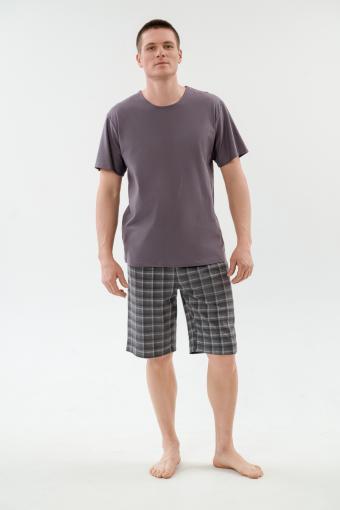 Пижама мужская из футболки с коротким рукавом и бридж из кулирки Генри асфальт - Ивтекс-Плюс