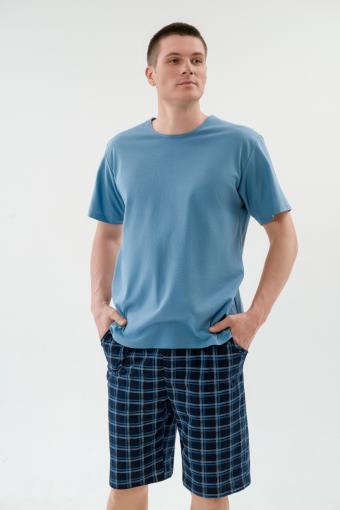 Пижама мужская из футболки с коротким рукавом и бридж из кулирки Генри серо-голубой (Фото 2)