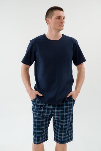 Пижама мужская из футболки с коротким рукавом и бридж из кулирки Генри темно-синий (Фото 2)