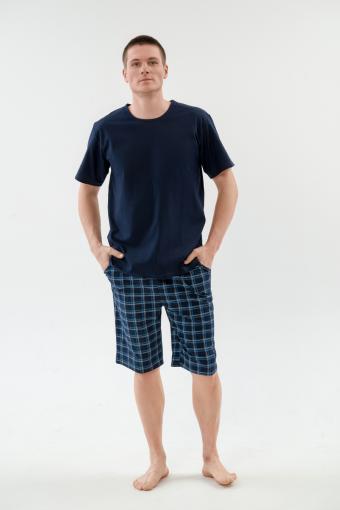 Пижама мужская из футболки с коротким рукавом и бридж из кулирки Генри темно-синий макси - Ивтекс-Плюс