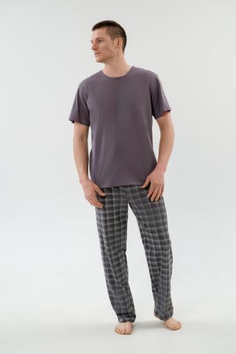 Пижама мужская из футболки с коротким рукавом и брюк из кулирки Генри асфальт макси - Ивтекс-Плюс
