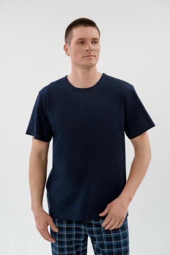 Пижама мужская из футболки с коротким рукавом и брюк из кулирки Генри темно-синий (Фото 2)
