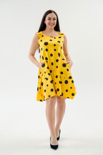 Платье женское из кулирки Кэтрин горох на желтом макси (Фото 2)