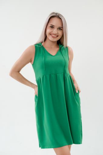 Платье с капюшоном из жатки Хлоя зеленый - Ивтекс-Плюс