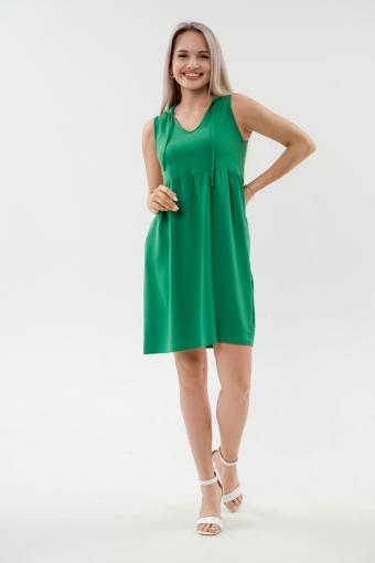 Платье с капюшоном из жатки Хлоя зеленый (Фото 2)