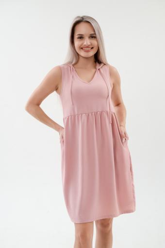 Платье с капюшоном из жатки Хлоя розовый (Фото 2)