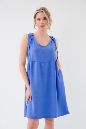 Платье с капюшоном из жатки Хлоя голубой (Фото 2)