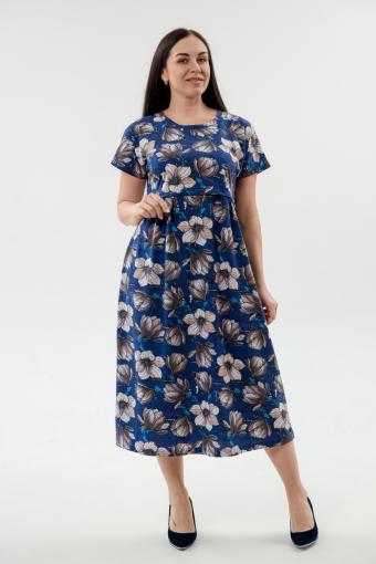 Платье женское из кулирки Миранда синий макси (Фото 2)