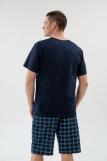 Пижама мужская из футболки с коротким рукавом и бридж из кулирки Генри темно-синий макси (Фото 3)