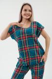 Костюм женский из футболки и брюк из кулирки "Крым" зеленая клетка макси (Фото 4)