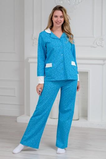 Пижама женская из жакета и брюк из футера Салли небесно-голубой (Фото 2)