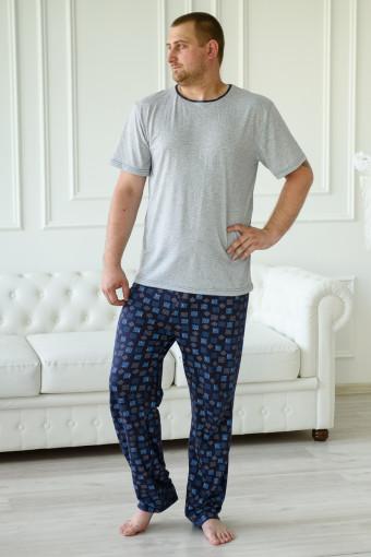Пижама мужская из футболки с коротким рукавом и брюк из кулирки Генри синий - Ивтекс-Плюс