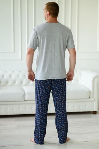 Пижама мужская из футболки с коротким рукавом и брюк из кулирки Генри синий (Фото 2)