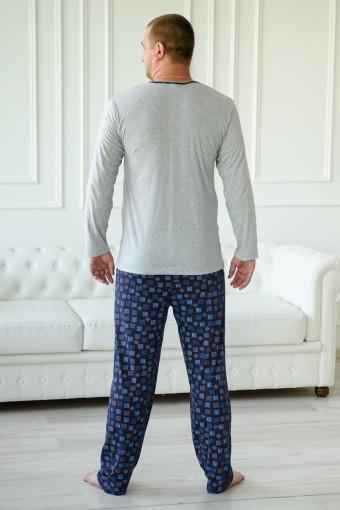 Пижама мужская из футболки с длинным рукавом и брюк из кулирки Генри синий (Фото 2)