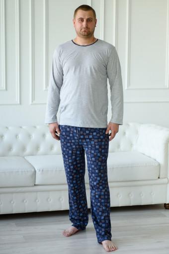 Пижама мужская из футболки с длинным рукавом и брюк из кулирки Генри макси синий - Ивтекс-Плюс