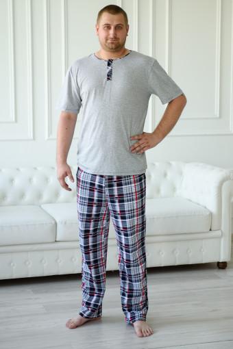 Пижама мужская из футболки с коротким рукавом и брюк из кулирки Француа клетка - Ивтекс-Плюс
