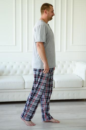 Пижама мужская из футболки с коротким рукавом и брюк из кулирки Француа клетка (Фото 2)