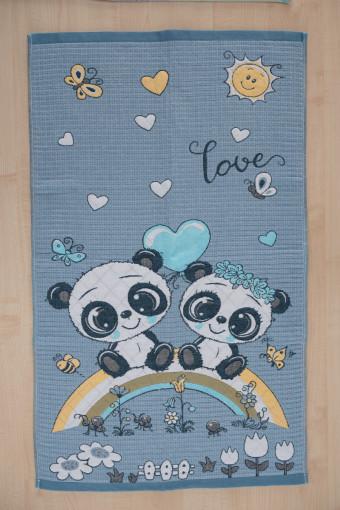 Полотенце муслиновое Любовь панды голубой - Ивтекс-Плюс