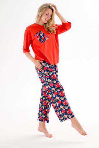 Пижама из джемпера и брюк из кулирки Жасмин красная роза (Фото 2)