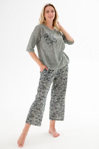 Пижама из джемпера и брюк из кулирки Жасмин льняная палитра хаки (Фото 2)