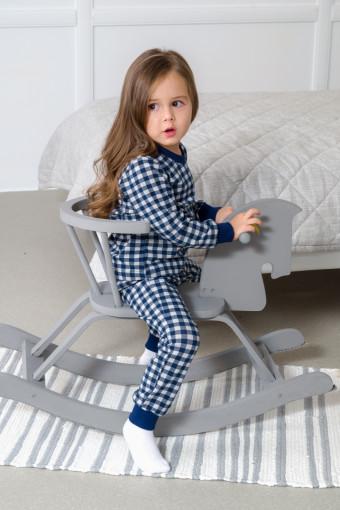Пижама детская из кулирки пенье на манжетах Дрёма клетка синяя (Фото 2)