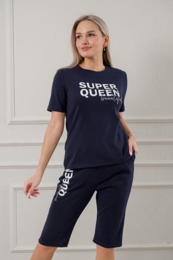 Костюм женский из бридж и футболки из интерлока Королева темно-синий - Ивтекс-Плюс