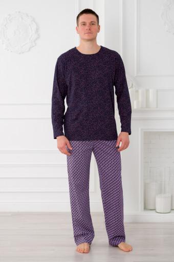 Пижама мужская из футболки с длинным рукавом и брюк из кулирки Генри геометрия - Ивтекс-Плюс