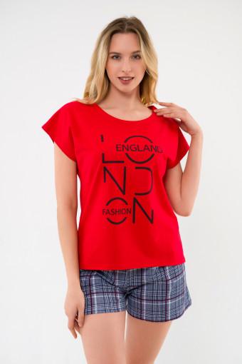 Костюм из футболки и шорт из кулирки Алиса красный - Ивтекс-Плюс