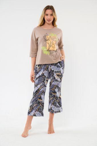 Пижама из футболки и брюк из кулирки Мечта тропики кофе - Ивтекс-Плюс