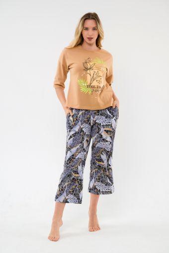 Пижама из футболки и брюк из кулирки Мечта тропики горчица - Ивтекс-Плюс