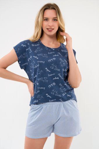 Костюм из футболки и шорт из кулирки Бонжур голубой (Фото 2)