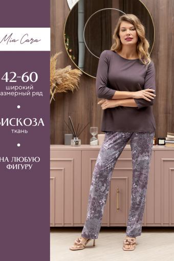 Комплект жен: фуфайка (футболка) д/рук, брюки пижамные Mia Cara AW22WJ361 Rosa Del Te сливовый цветы (Сливовый) - Ивтекс-Плюс