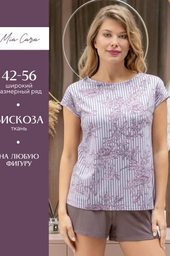 Комплект жен: фуфайка (футболка), шорты Mia Cara AW22WJ363 Rosa Del Te сливовый полосы (Сливовые полосы) - Ивтекс-Плюс