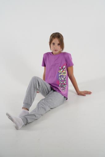 Пижама для девочки 91196 (Лиловый/серый меланж) - Ивтекс-Плюс