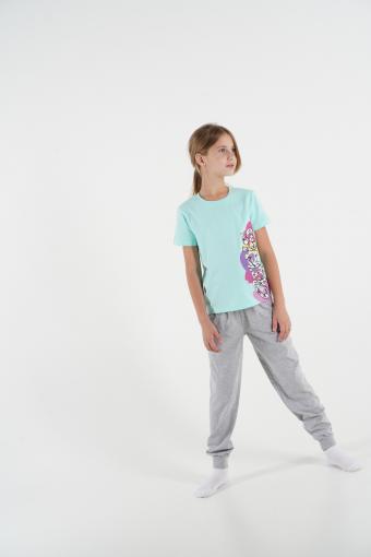 Пижама для девочки 91196 (Мятный/серый меланж) - Ивтекс-Плюс