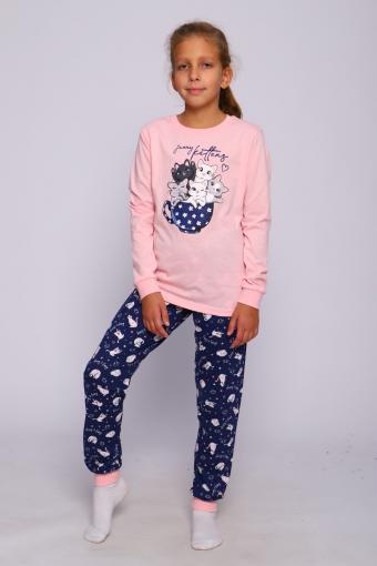 Пижама Веселая Компания длинный рукав детская (Розовый/т.синий) - Ивтекс-Плюс