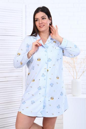 Платье-пижама для девочки арт. ПД-007 (Совы на полосках/голубой) - Ивтекс-Плюс