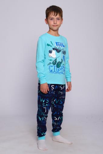 Пижама Текст длинный рукав детская (Ментол/темно-синий) - Ивтекс-Плюс