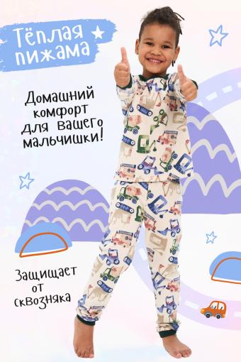 Спецтехника детская пижама теплая (Бежевый) - Ивтекс-Плюс