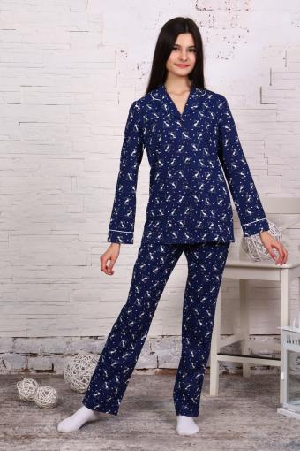 Пижама-костюм для девочки арт. ПД-006 (Зайцы на самокатах синие) - Ивтекс-Плюс