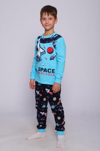 Пижама Орбита длинный рукав детская (Синий/бирюзовый) - Ивтекс-Плюс