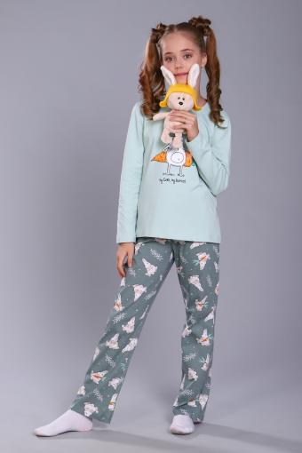 Пижама для девочки Зайцы-морковки арт. ПД-15-048 (Ментол/зеленый) - Ивтекс-Плюс