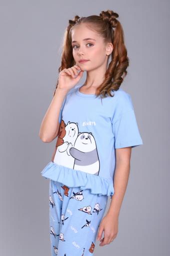 Пижама для девочки Три медведя арт. ПД-021-047 (Голубой) - Ивтекс-Плюс