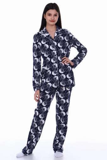 Пижама-костюм для девочки арт. ПД-006 (Кошки синие) - Ивтекс-Плюс