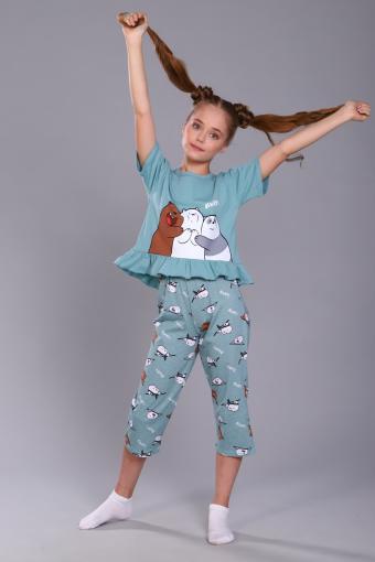 Пижама для девочки Три медведя арт. ПД-021-047 (Бирюза) - Ивтекс-Плюс