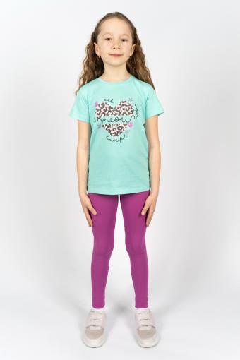 Комплект для девочки 41109 (футболка _ лосины) (Мятный/лиловый) - Ивтекс-Плюс